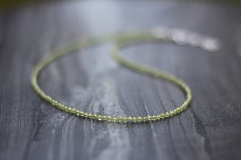2mm Peridot Crystal Gemstone Faceted Beads Dainty Choker Necklace Minimalist