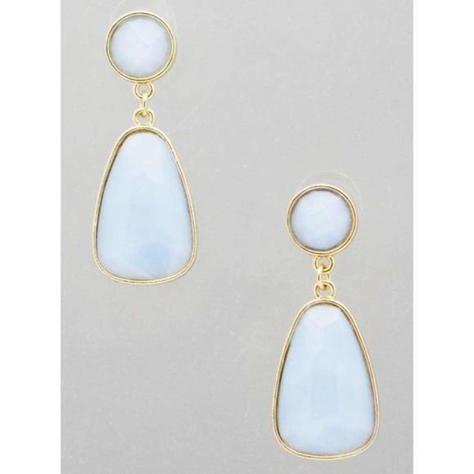 New Boutique Light Blue Stone Gold Trim Dangle Drop Earrings Post Back