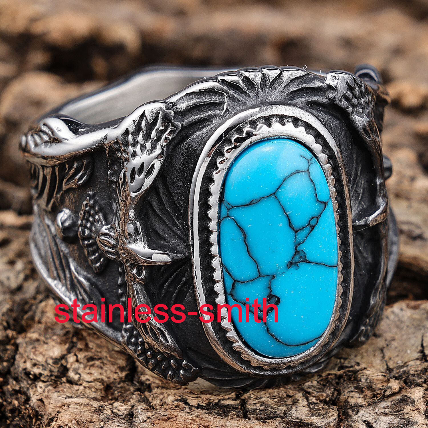 Men’s Large Turquoise Stone Eagle Biker Ring For Men Size 7 8 9 10 11 12 13-15