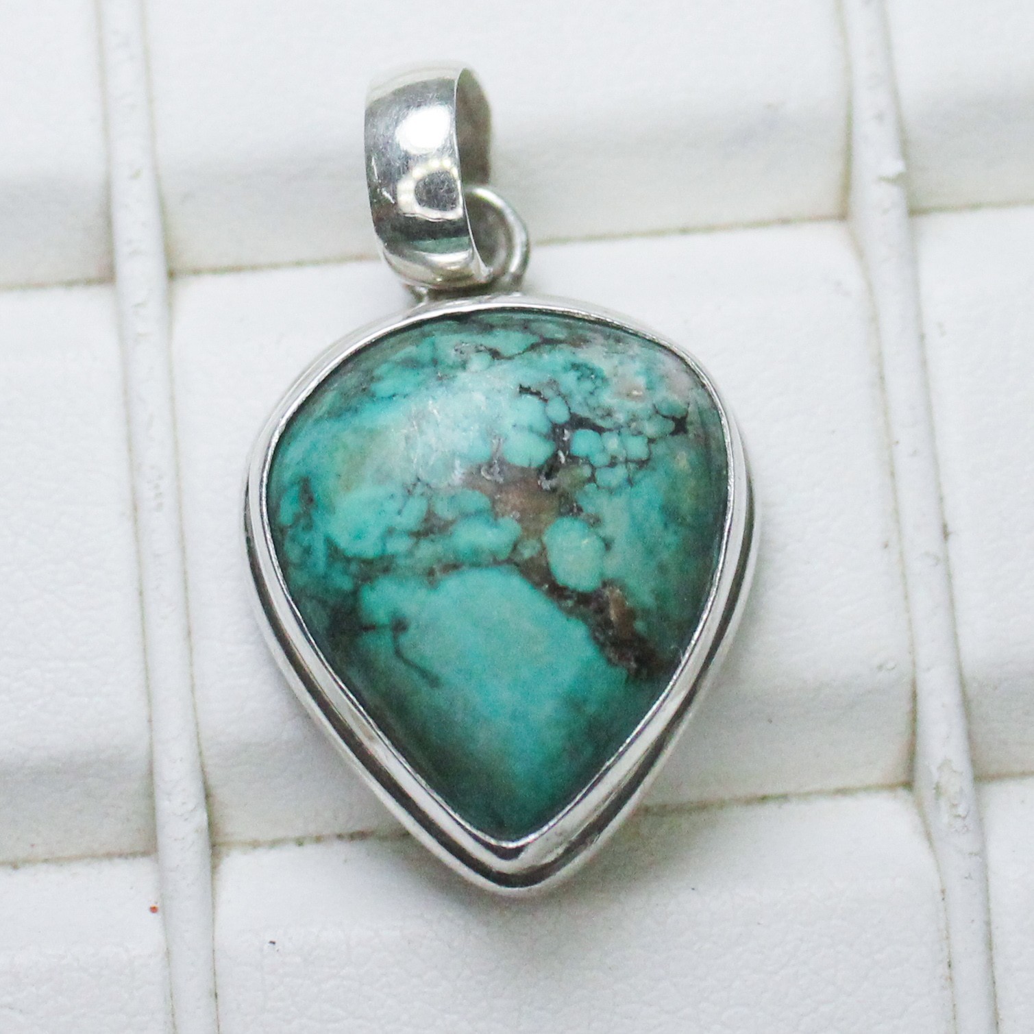 Natural Blue Arizona Turquoise Pendant 925 Sterling Silver Vintage Jewelry 5.80g