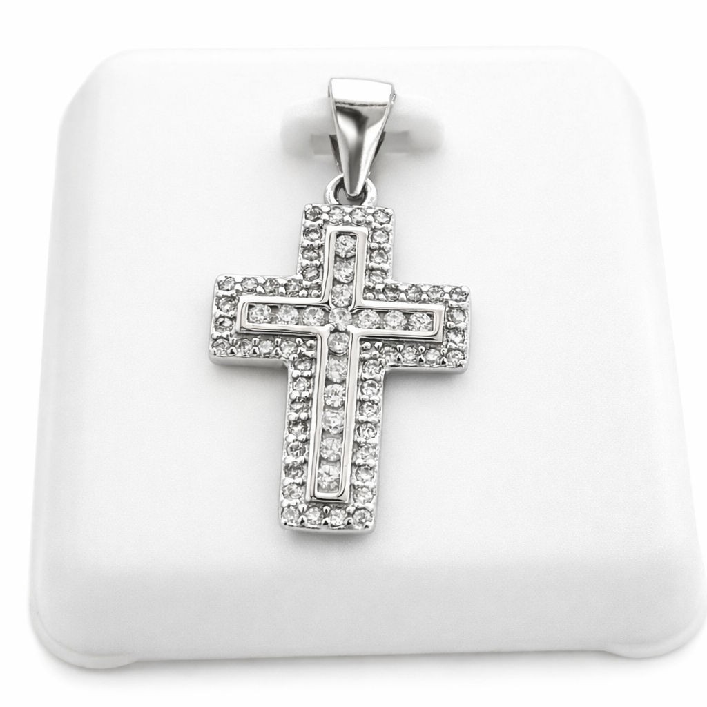 925 Sterling Silver Cubic Zirconia Cross Pendant 26mm