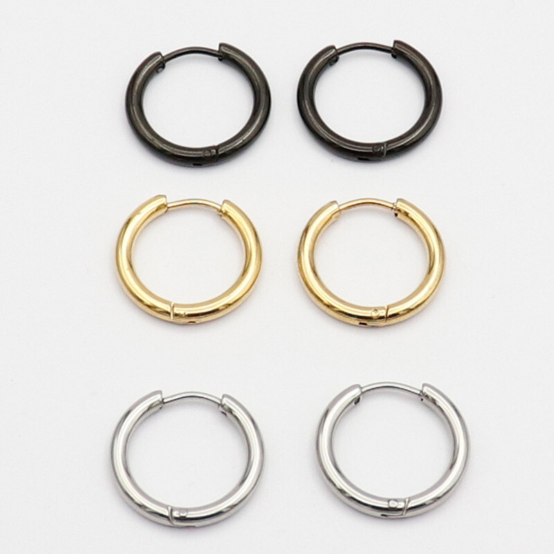 Womens 316L Surgical Steel Round Huggie Hoop Earrings Trendy Jewelry 8-20mm 2Pcs