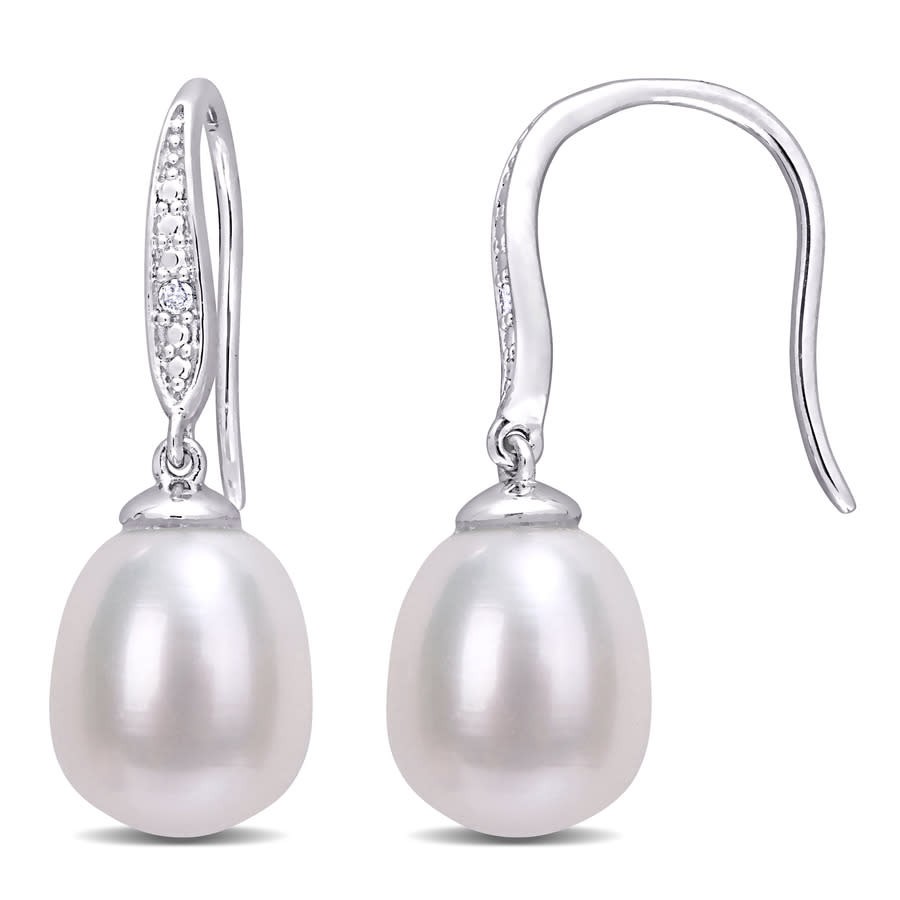 AMOUR 8.5-9mm Freshwater Cultured Pearl and Diamond Accent Shepherd Hook
