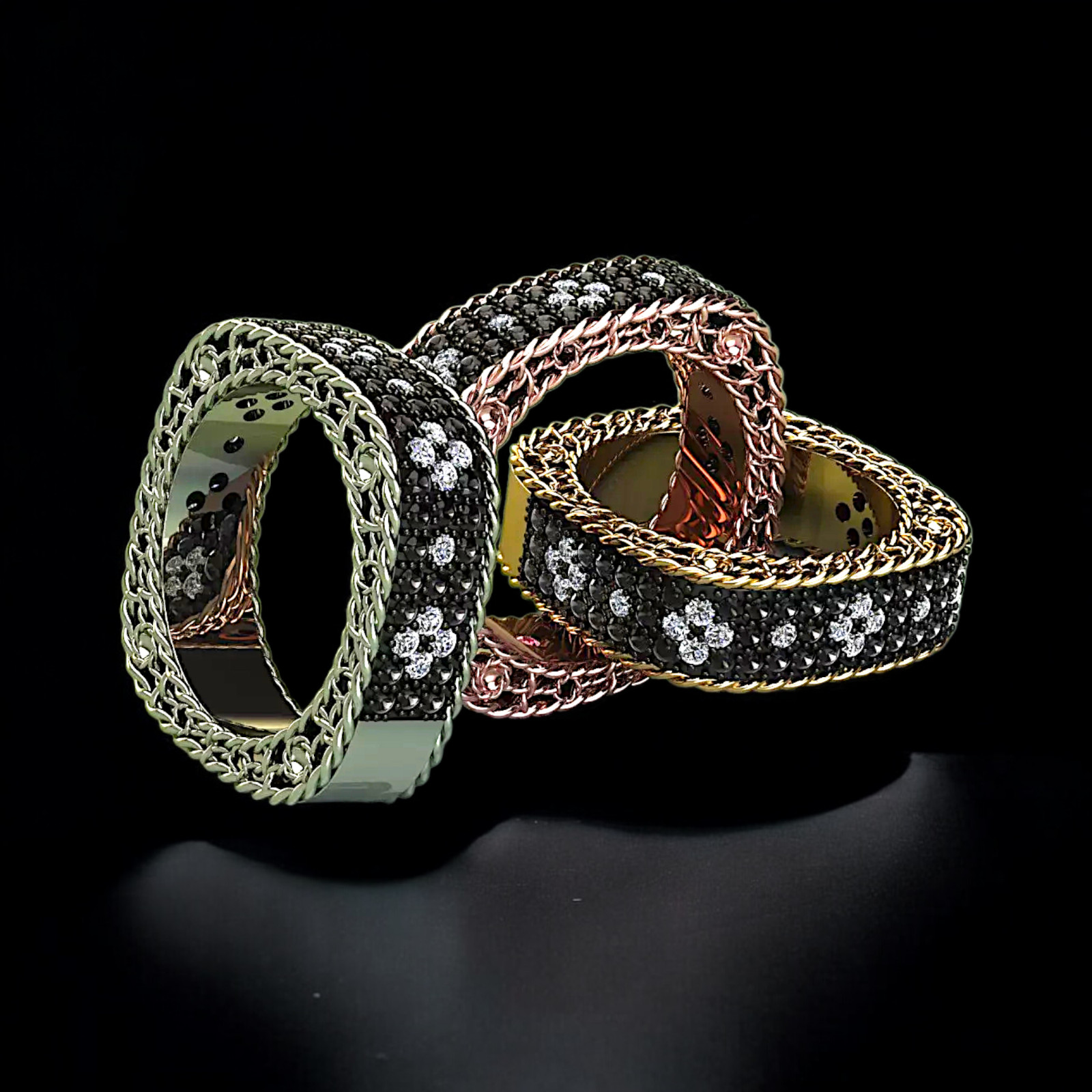 Handmade Sterling Silver Black Diamond Rope Band Ring – Men’s Luxury Wedding Ban