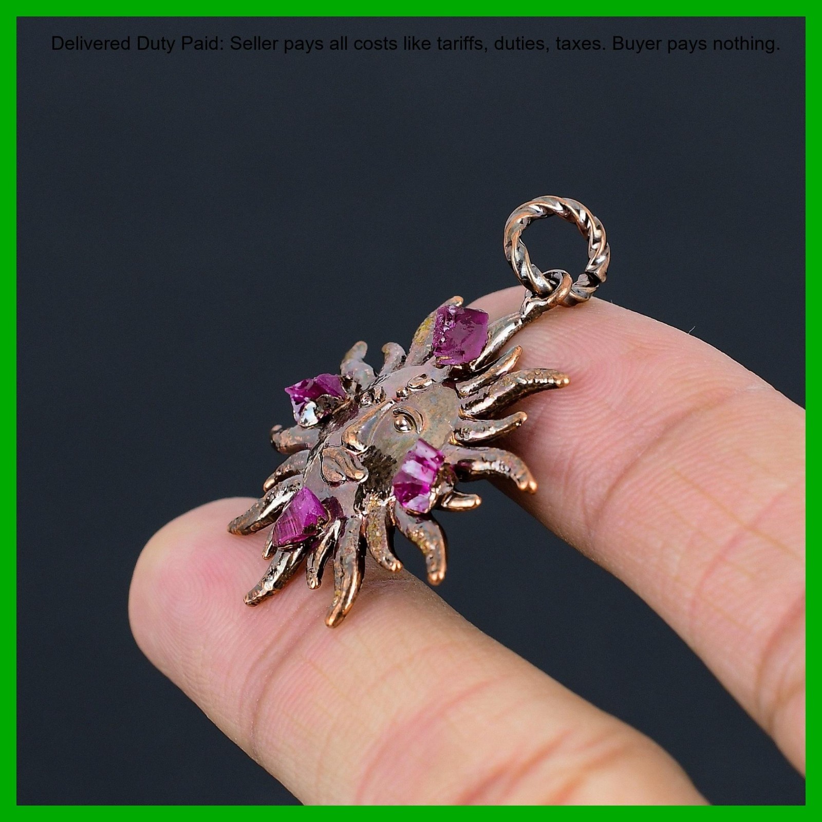 Copper Pink Tourmaline Rough Stone Electroformed And Sun Wife Pendant Jewelry