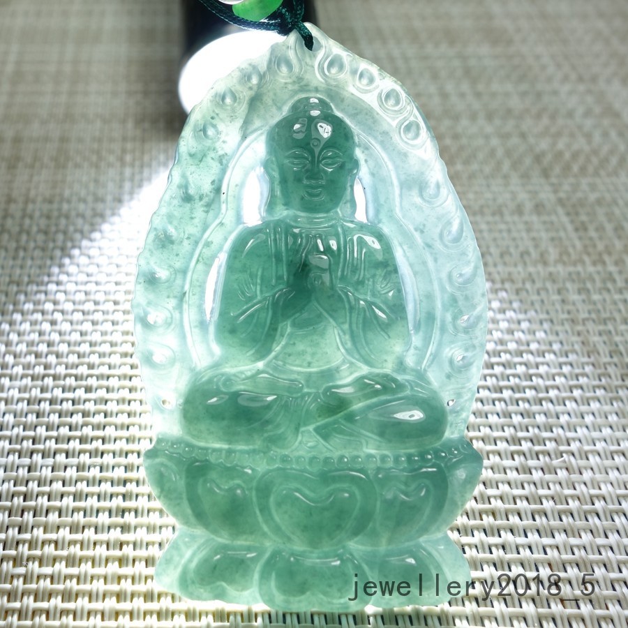 Certified Icy Green 100% Natural A jadeite Jade Pendant~Buddha 大日如来佛