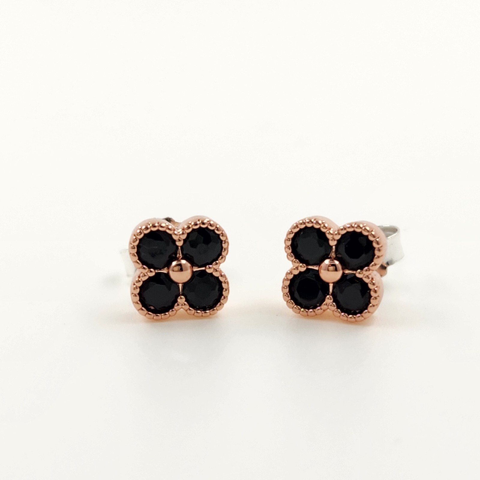 925 Sterling Silver 3mm Onyx 1/4” Earrings Gemstone Rose Gold Plated