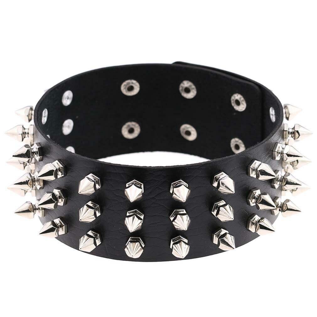 Women O Ring Neck Collar Chain Gothic Punk Studded Pu Leather Choker Necklace