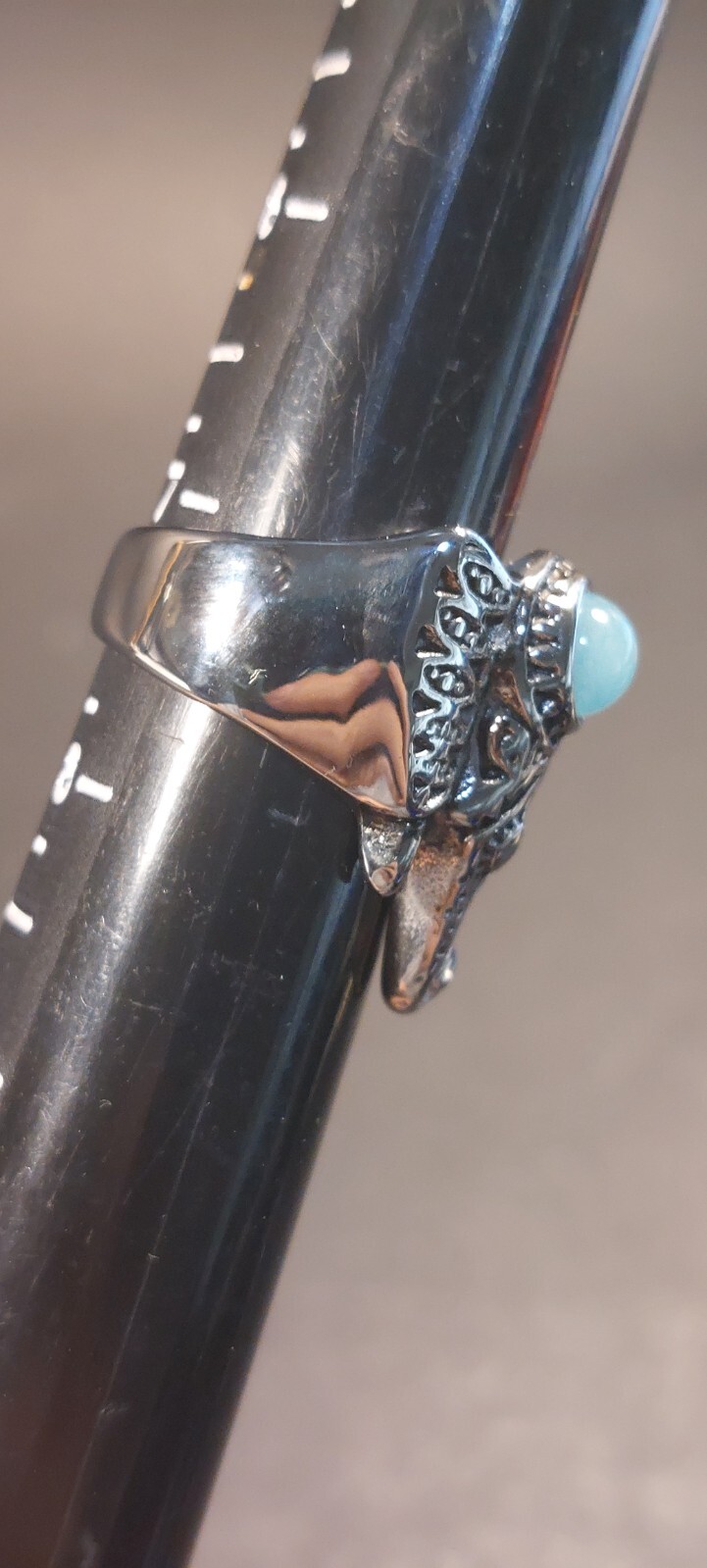 Amazonite Elephant Head Ring in Stainless Steel (Size 7.0) .9 ctw