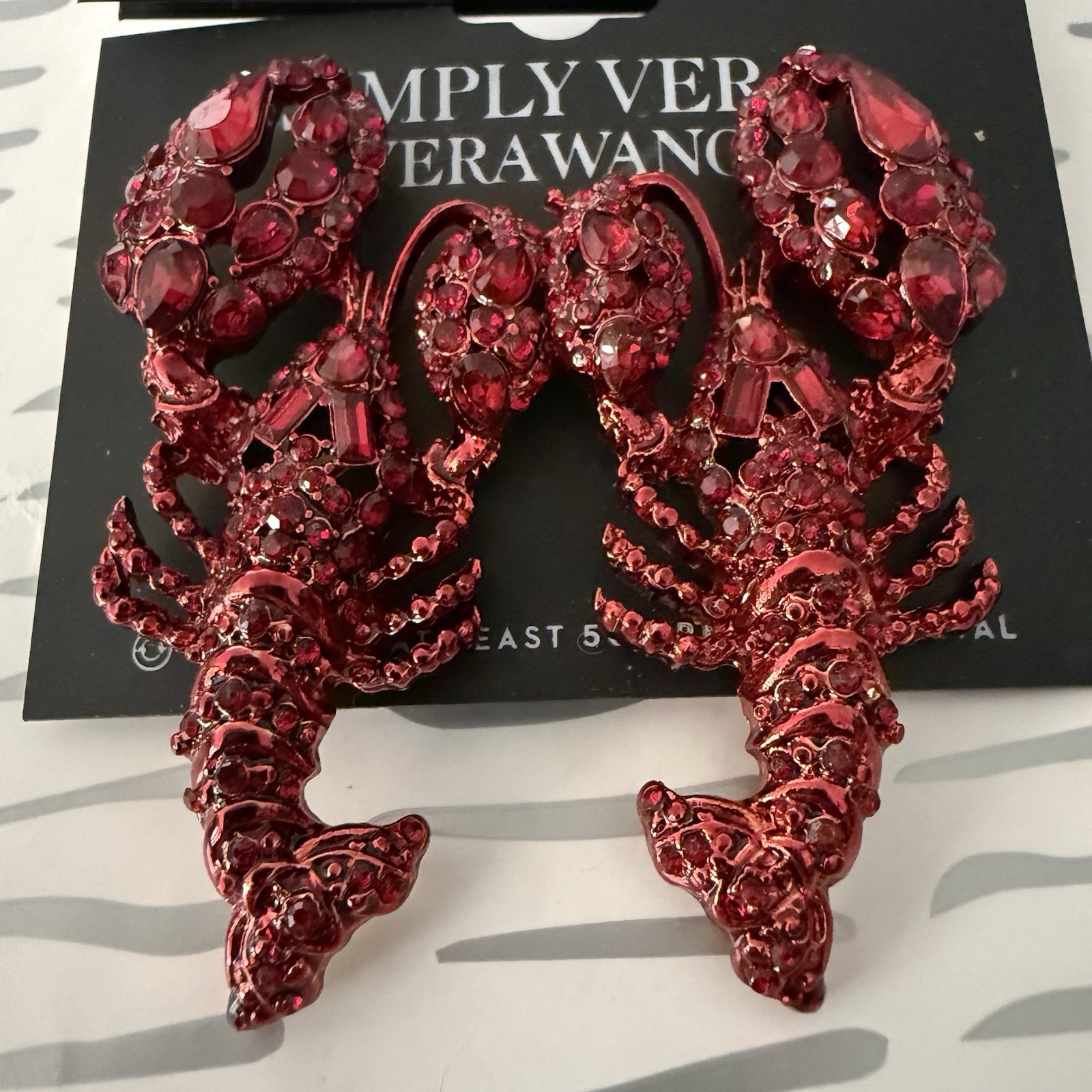 Simply Vera Vera Wang Red Rhinestone Lobster Earrings Maine Summer Ocean Beach
