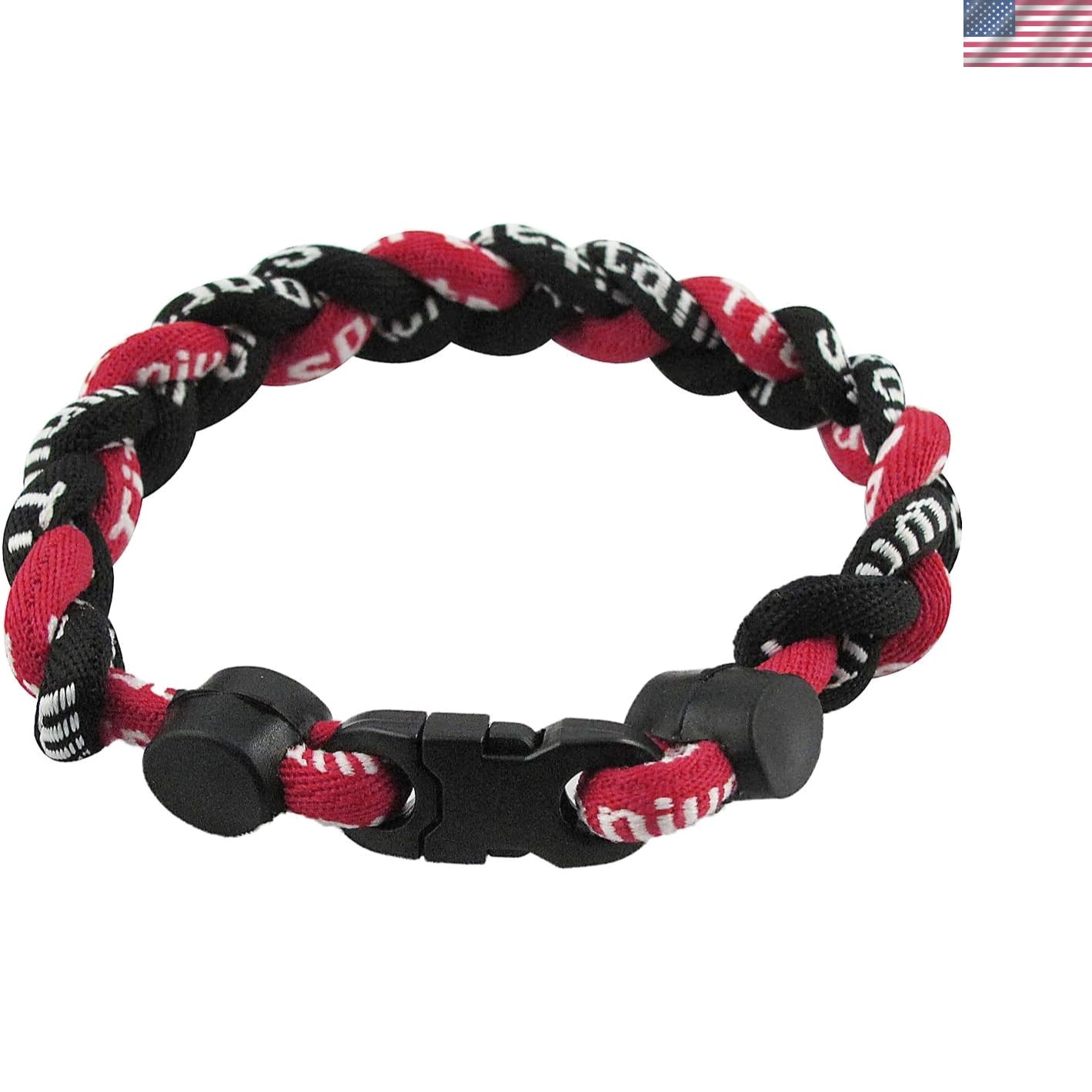 8 Inch Fashion Tornado Bracelet: Three Braided Rope Design in Bold Black & Red
