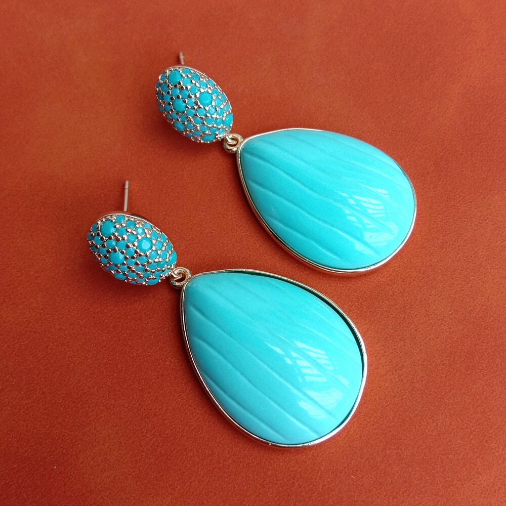 Blue Turquoise Cz Pave Stud Earrings Dangle Earring Designer Jewelry