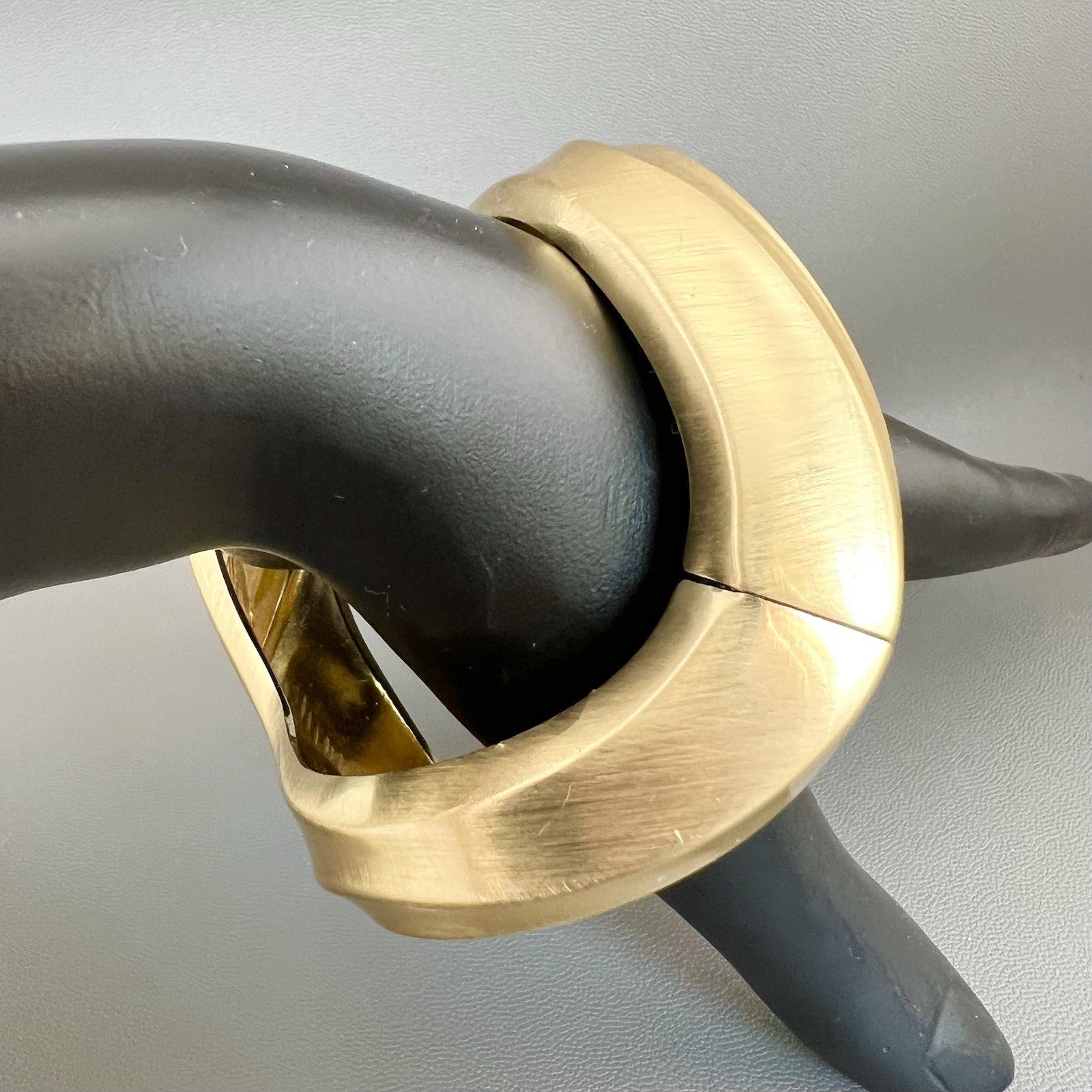 Modern Chunky Bangle Bracelet Matte Gold Sculptural Geometric Hinged