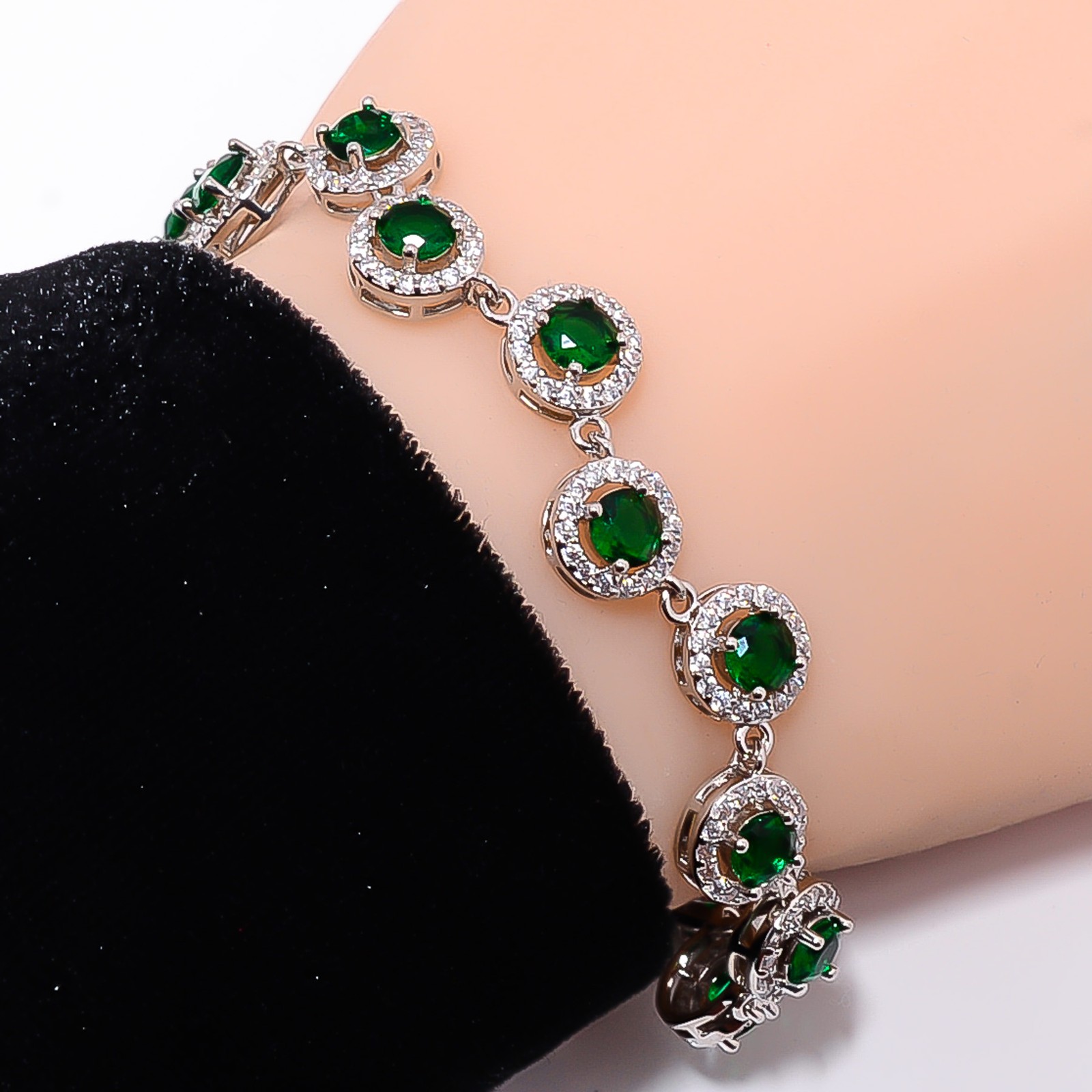 Chrome Diopside, CZ 925 Sterling Silver Adjustable Bracelet 7-8″ B134926