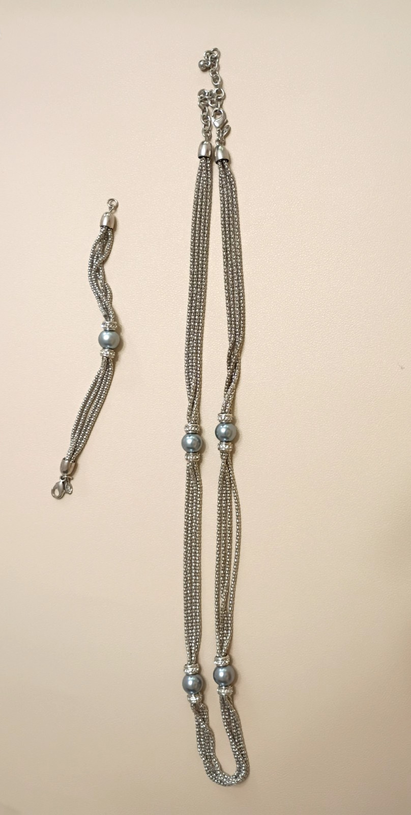 Premier Design Faux Perl and Four Strand Chain Necklace & Bracelet
