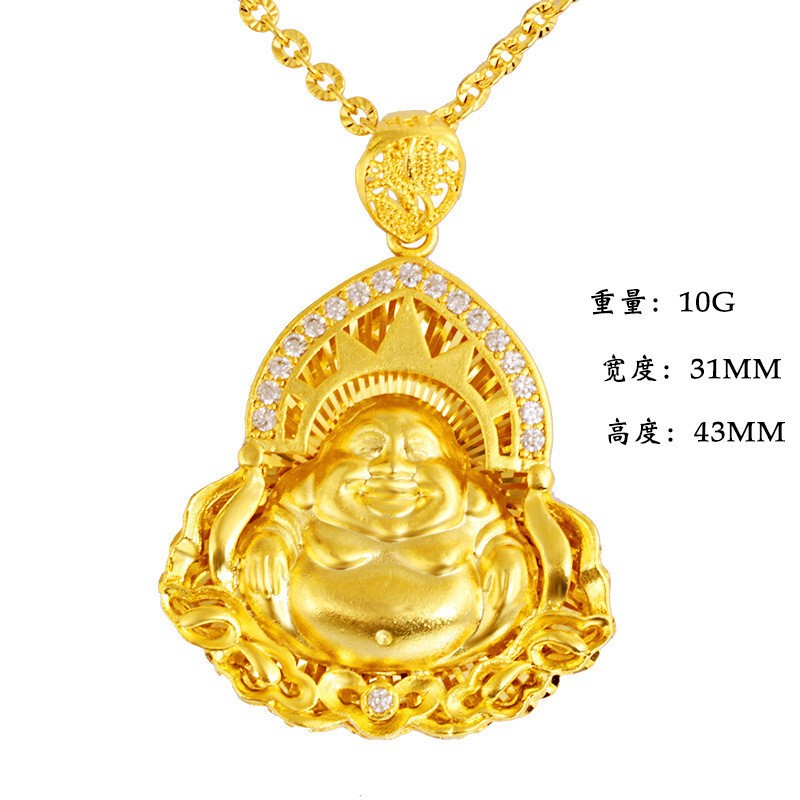 3A zircon inlaid Maitreya Buddha 24K Thai Baht Yellow Gold GP Necklace 18‘’