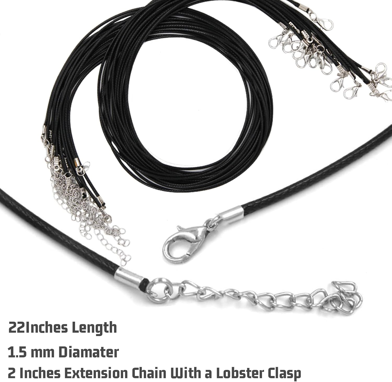 Necklace Cord Bulk, Waxed Necklace Chain, Black Waxed Necklace Cord String for J