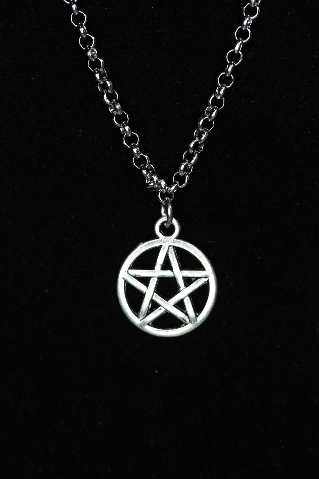 Wicca Pentagram Necklace Silver Pewter Charm 1″ Pendant 3mm Stainless Chain 18″
