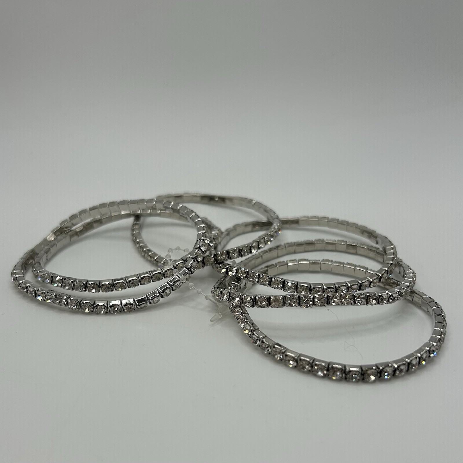 Lovita & Co. Crystal Silver Colored 6 Count Stackable Stretchy Bracelet Set