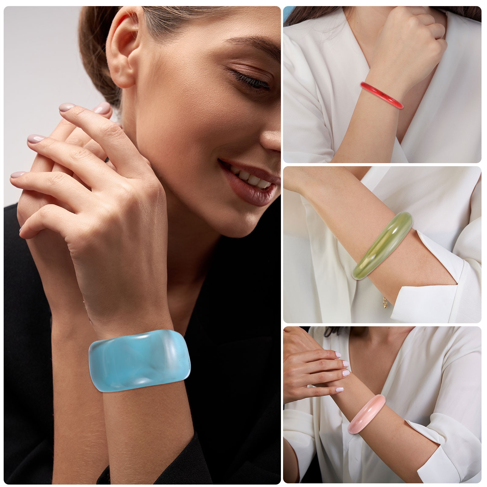 Acrylic Resin Bracelet Chunky Vintage Wrist Bangles, White