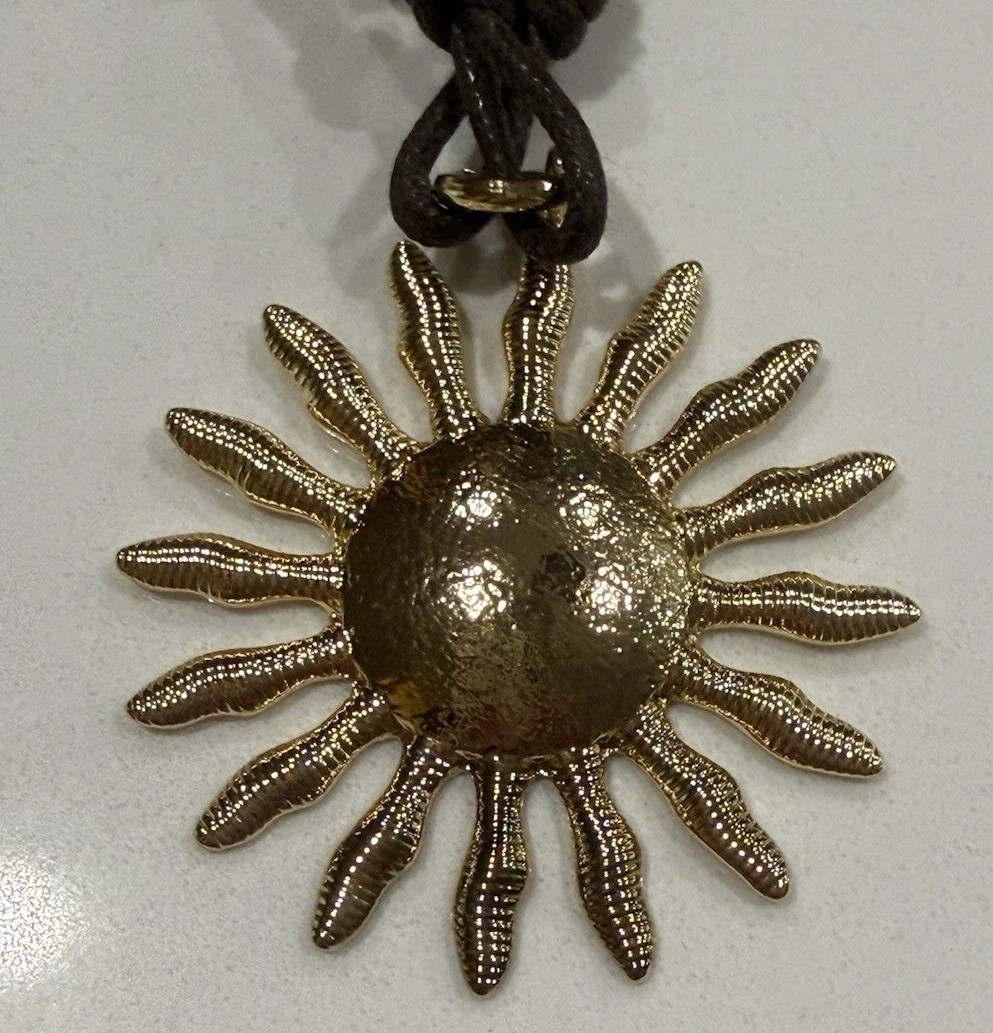 Free People Layered Sun Pendant Necklace Brown Cord Gold Boho Adjustable