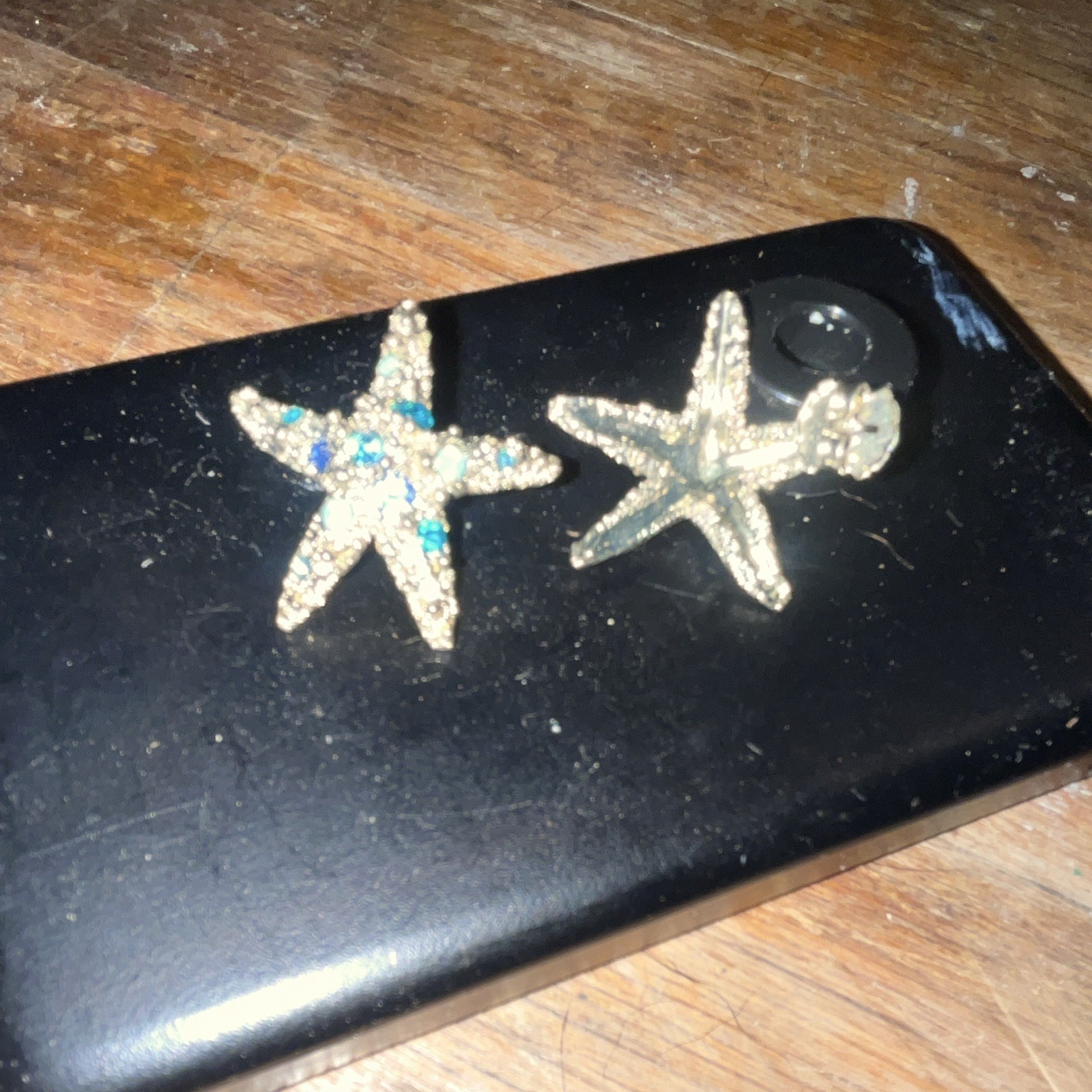 Gold Tone Crystal Rhinestone Starfish Stud Earrings Butterfly Closure Pair