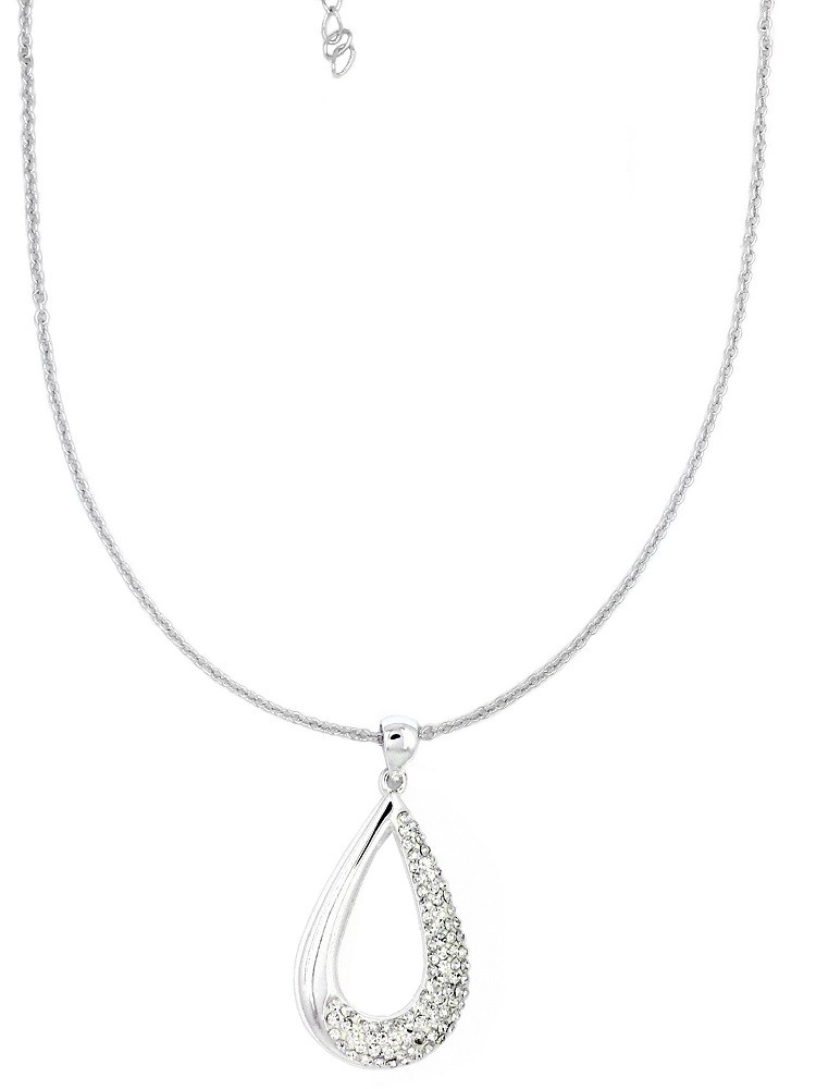 STUNNING! 16″+2″ Chain w/ Fine Silver Plated Crystals Encrusted TEARDROP Pendant
