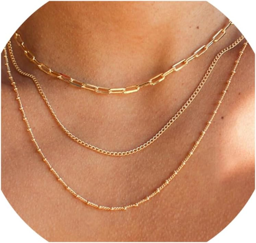 Waterproof Gold Necklace Layered Necklaces for Women Non Tarnish,14K Gold Plated