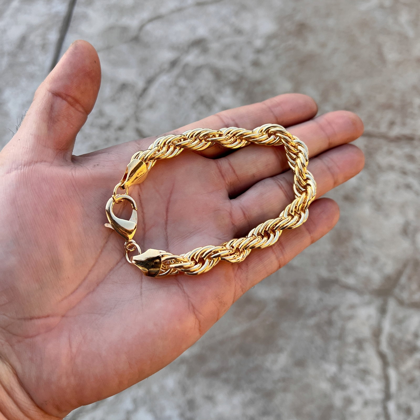 Mens 14k Gold Plated Twisted Rope Chain Bracelet Hip Hop Jewelry 9″ x 10MM Thick