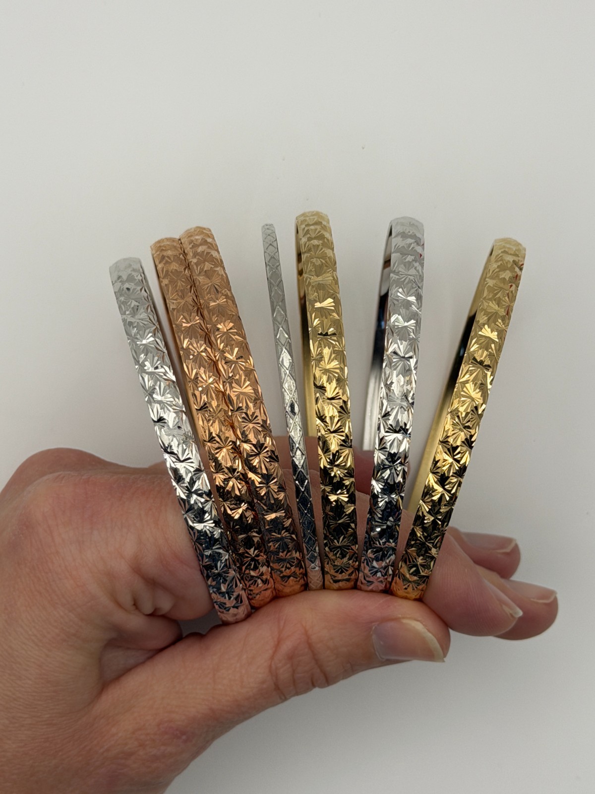 Diamond Cut Gold Tone Bangle Bracelets Set Mixed Metal Statement Stack Lot