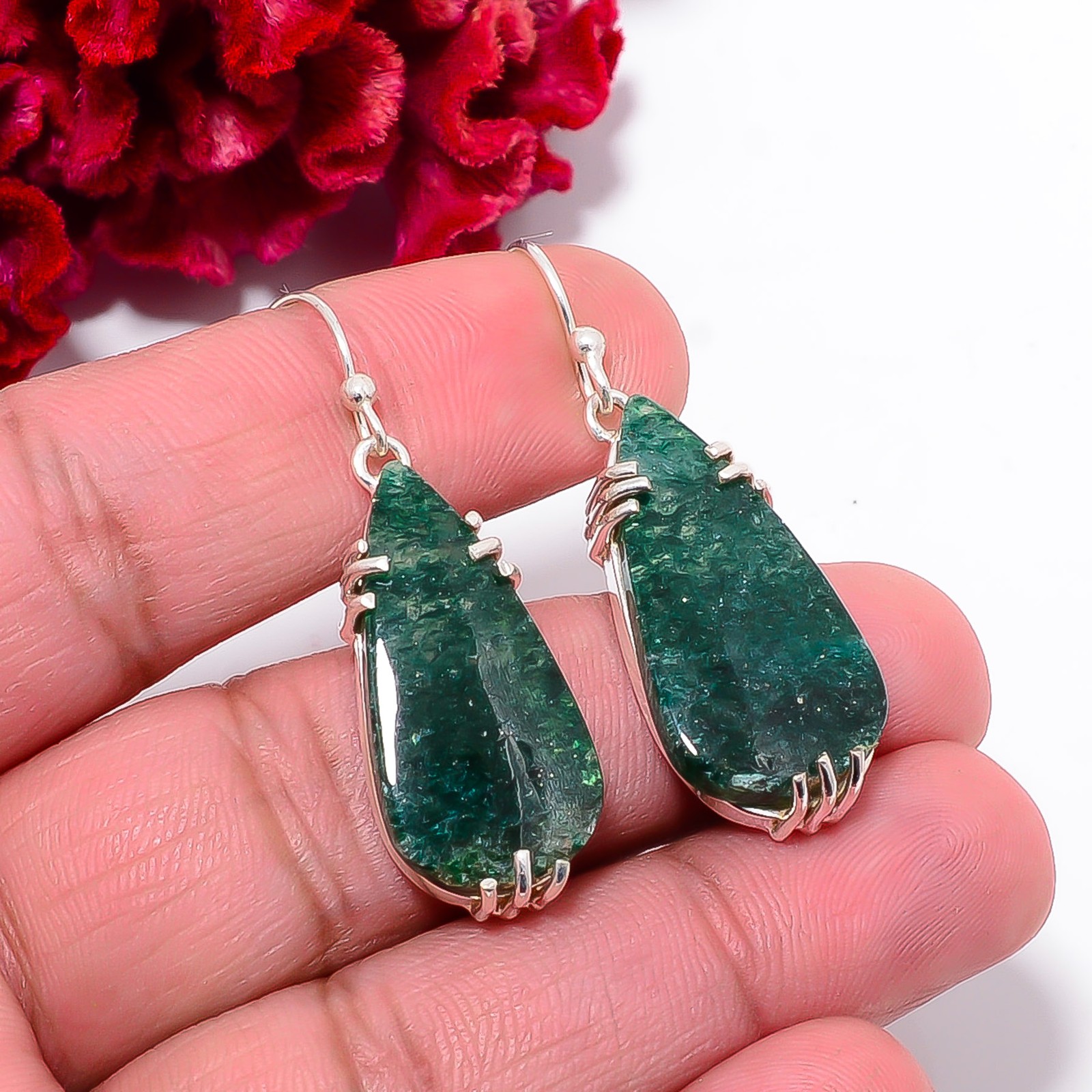 Green Aventurine – India 925 Sterling Silver Handmade Earring 1.79″ E103664