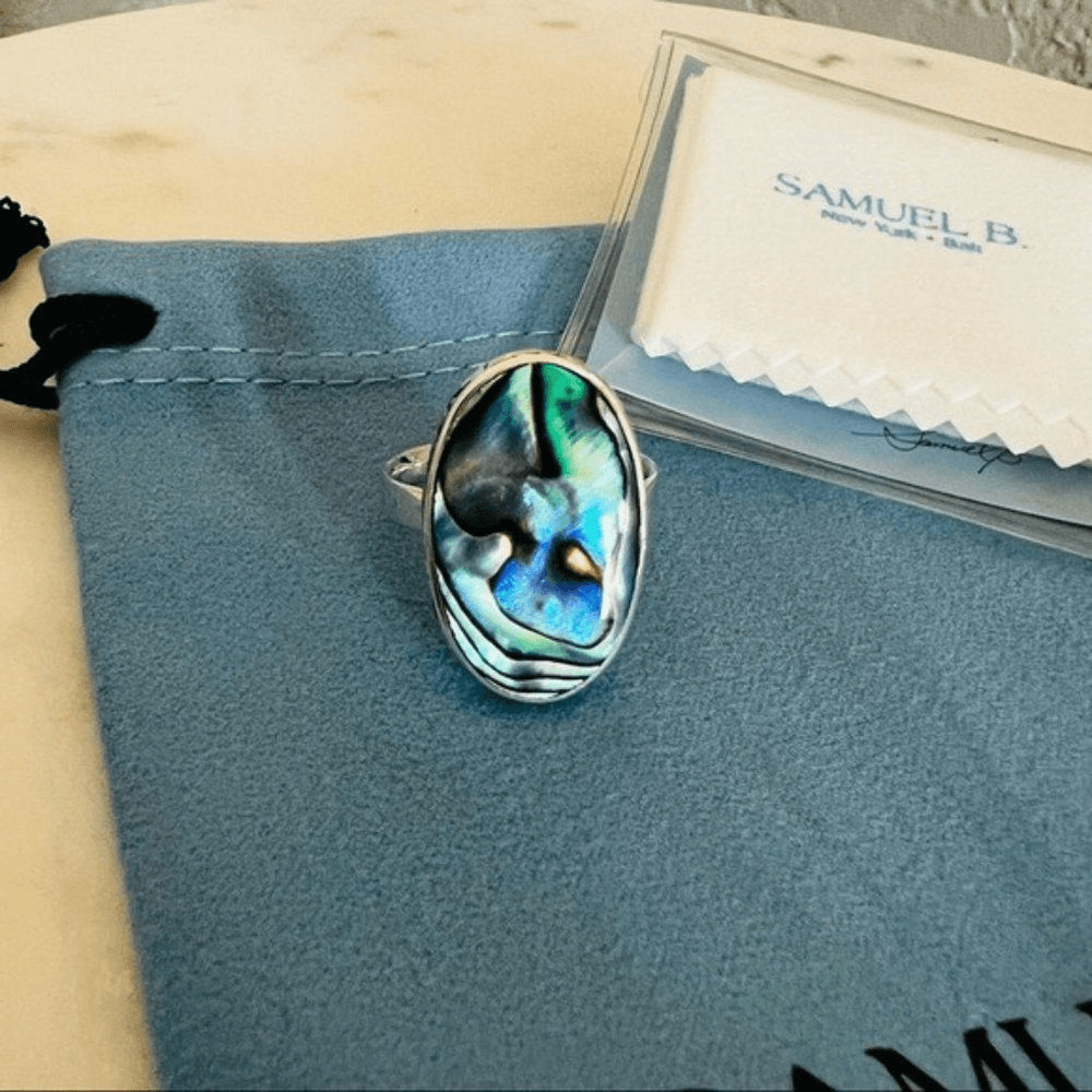 Samuel B. Sterling Silver Bezel Set Abalone Balinese Oval Ring, Sizes 6, NWT