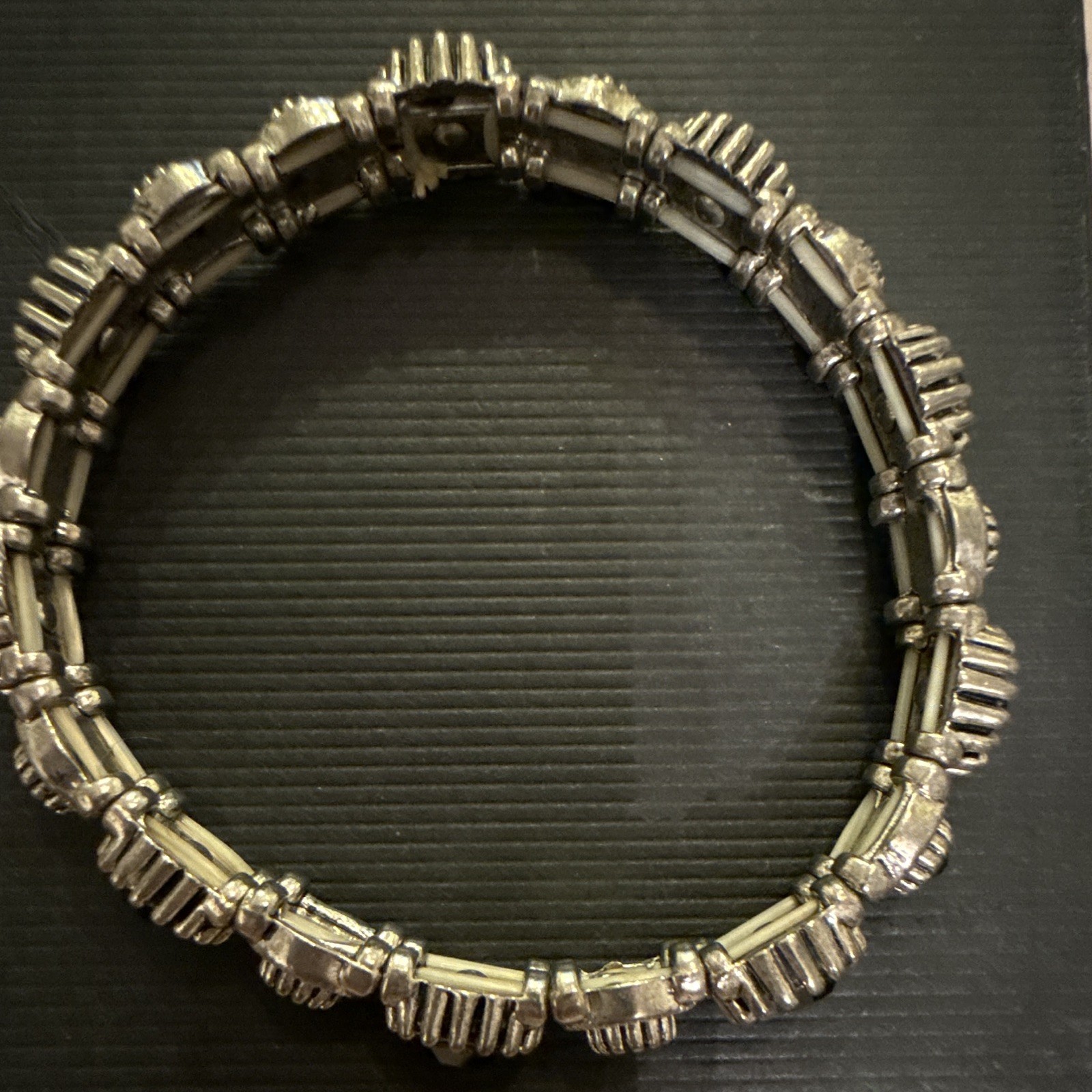Silver Tone Bar Link Chain Bracelet, Metal, Box Clasp, No Stone