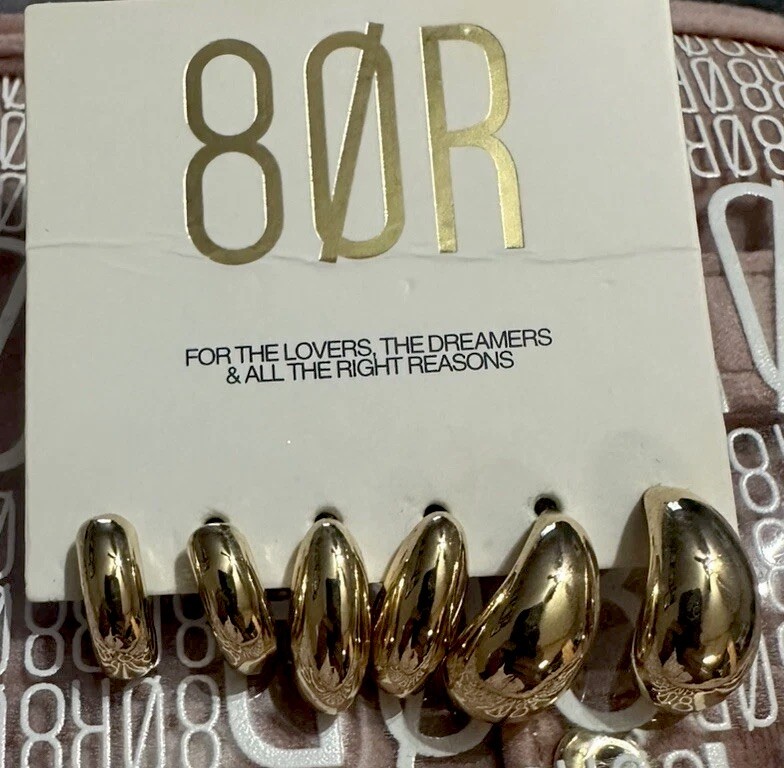 8 Other Reasons Gold Plated Post Back Half Moon ~ 3 Pair Earrings Set ~ New