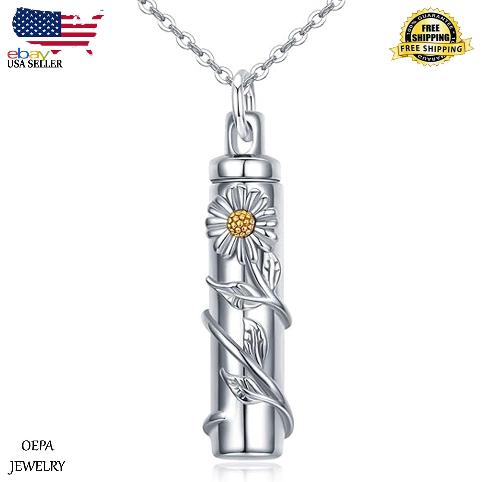 Daisy Urn Necklace 925 Sterling Silver for Ashes Cremation Keepsake Necklace