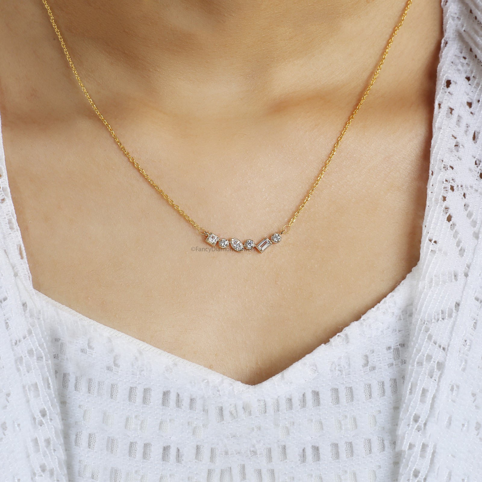 Mix Shape Cut CZ Diamond Necklace Yellow Silver handmade jewelry Necklace FD482