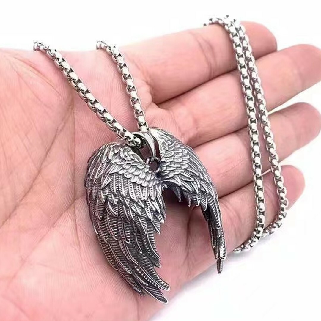 Silver Guardian Angel Wings Pendant Necklace Protection Jewelry For Men Women