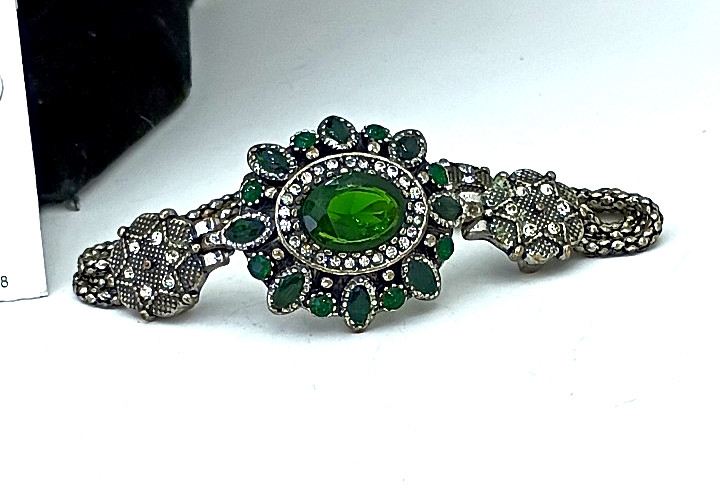 Green Silver Rhinestone Bracelet & Main Street Hypo-Alergenic Pierced Earrings