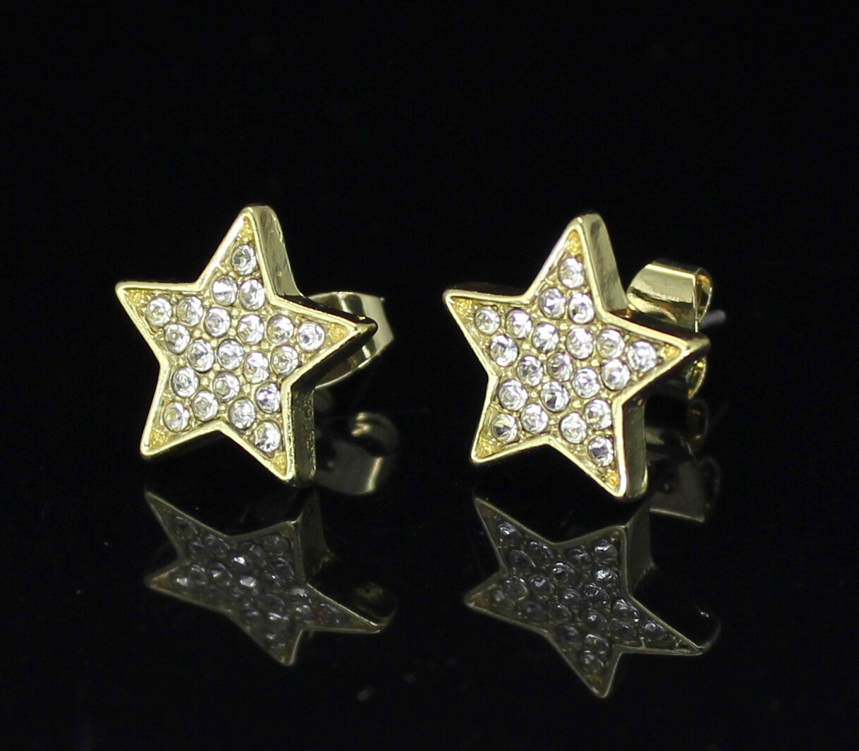 Men Women Star CZ Earrings Stud Gold Plated Hip Hop Fashion Stainless Steel
