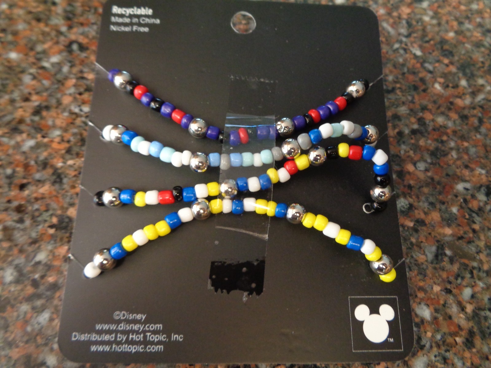 Disney Kingdom Hearts Bead Charm Bracelet Set of 4 Metal Cord Stretch New