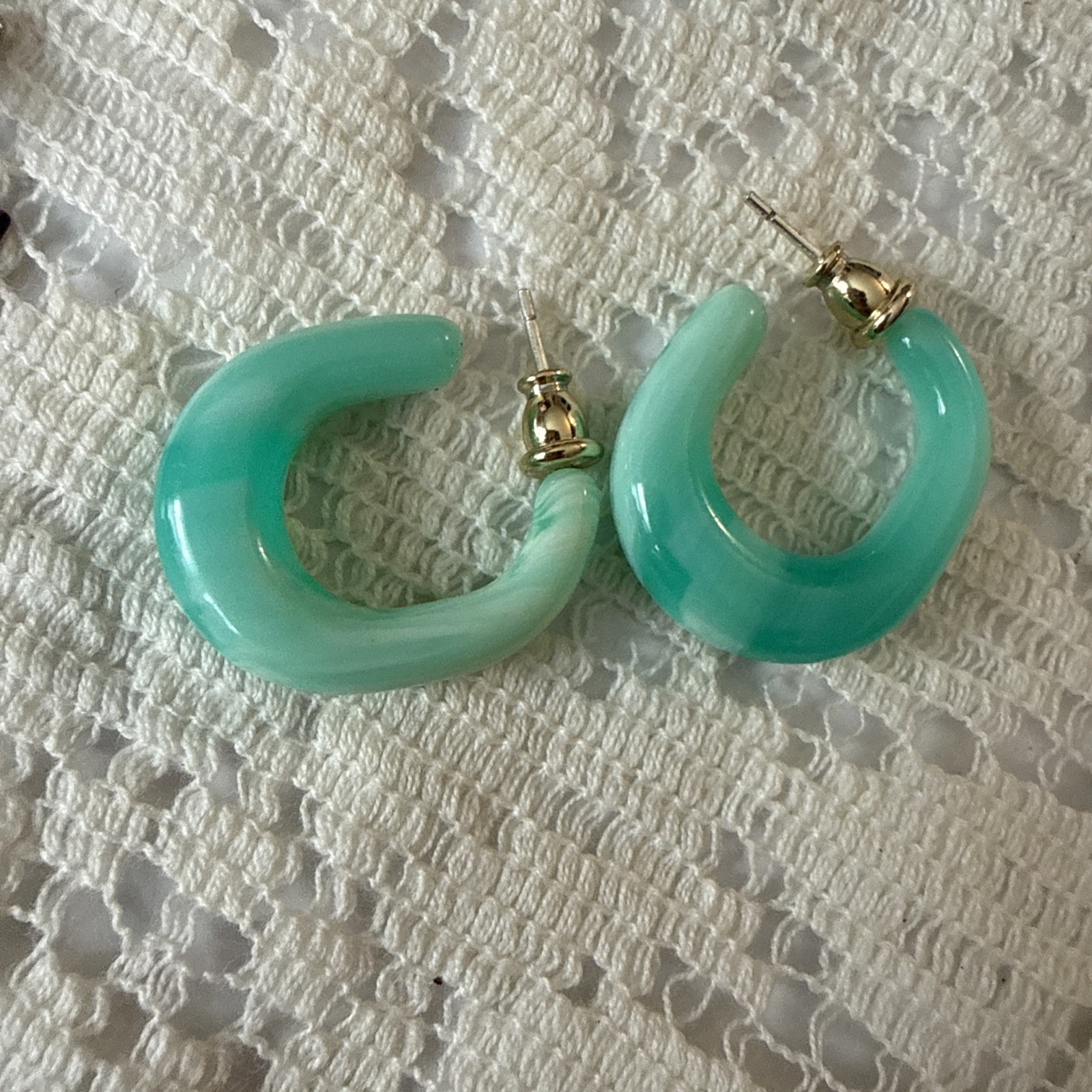 Fashion Earrings Lot Boho Fringe Texture Hoops Teal Acrylic Metal Rectangle 4 Pr