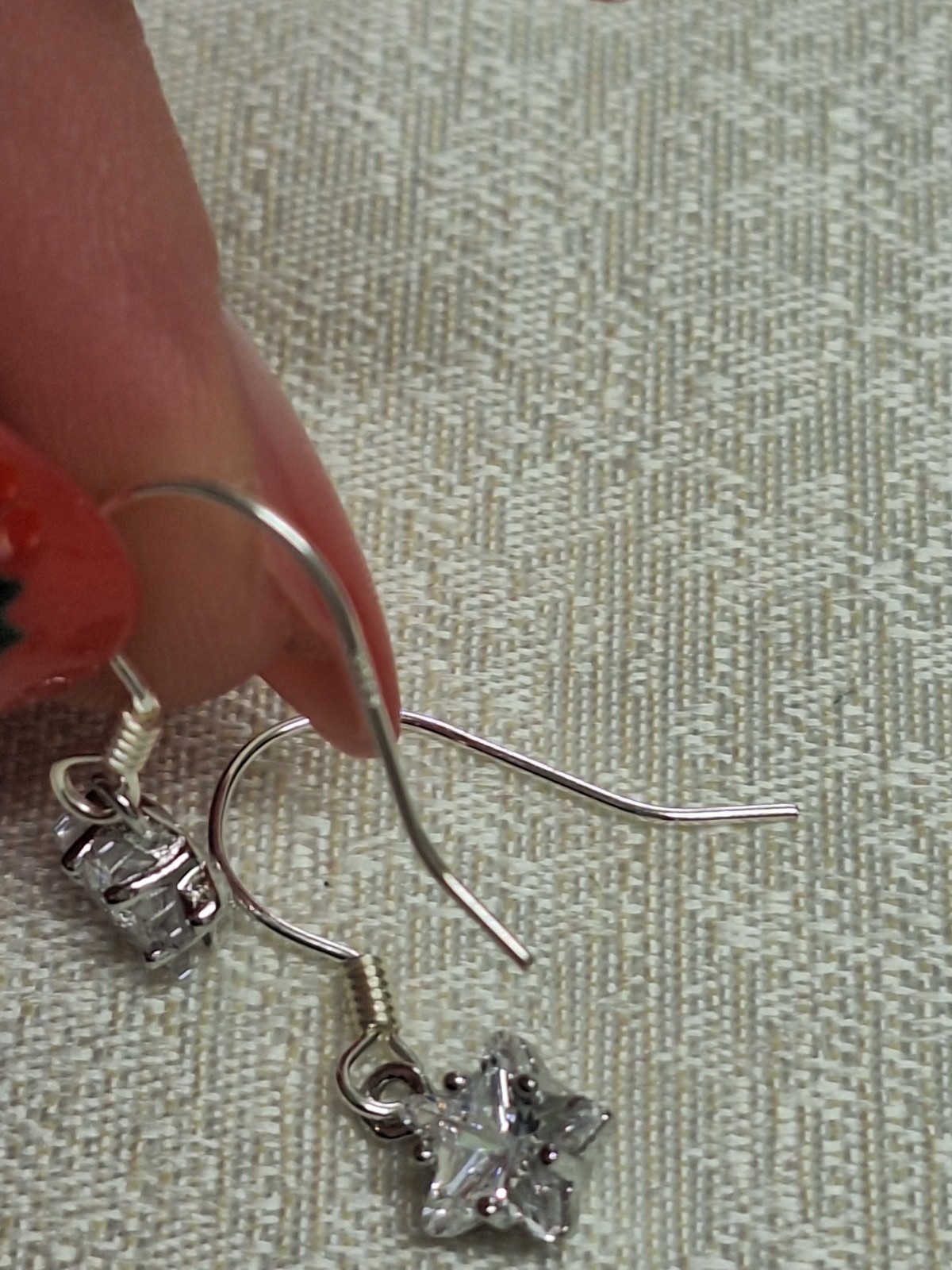 925 Sterling Silver Beautiful Delicate Hook Earrings with glass Star Design
