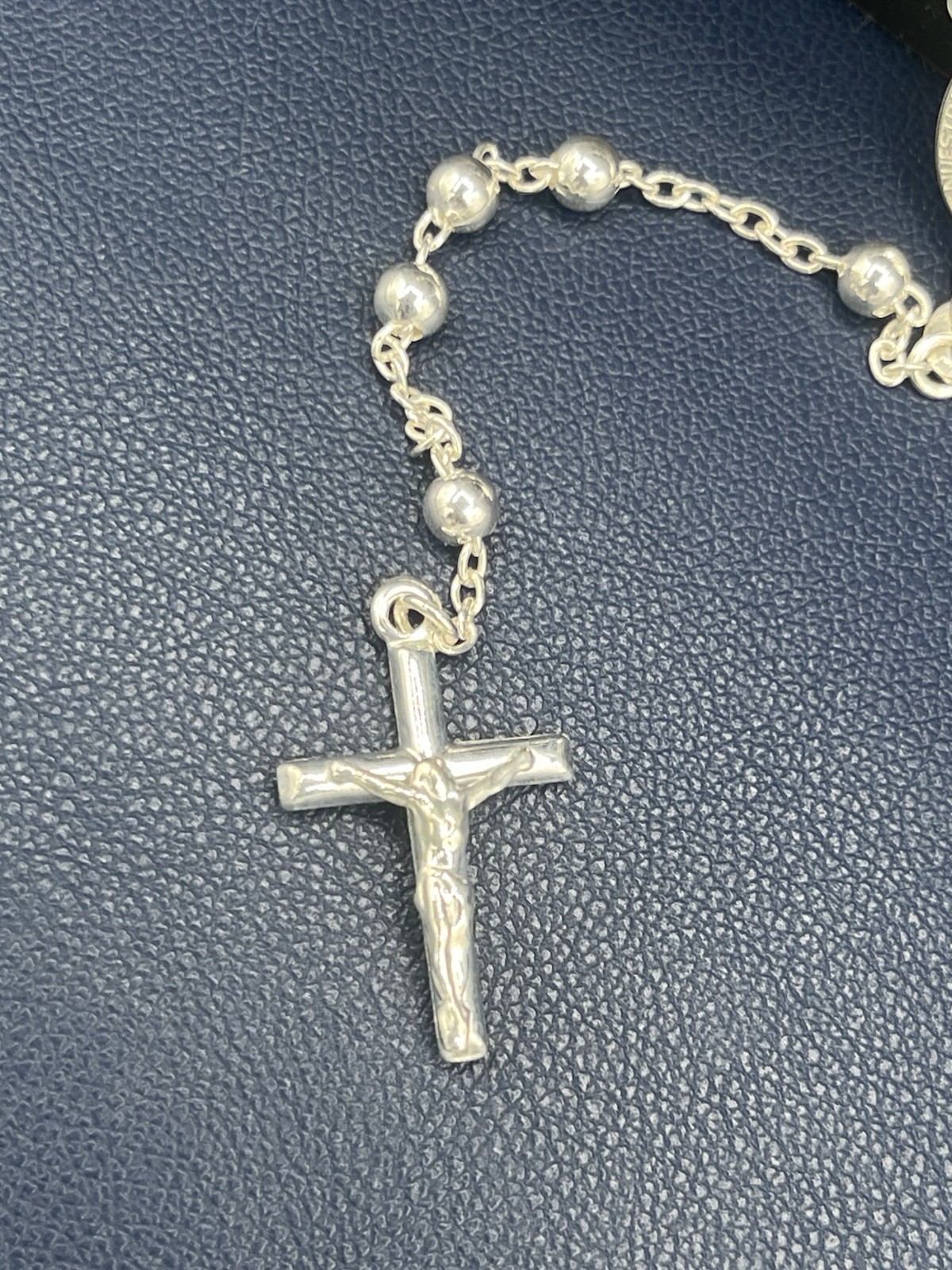 Sterling Silver 925 26 inch Rosary Beads Necklace w/ Crucifix 15.9 Grams