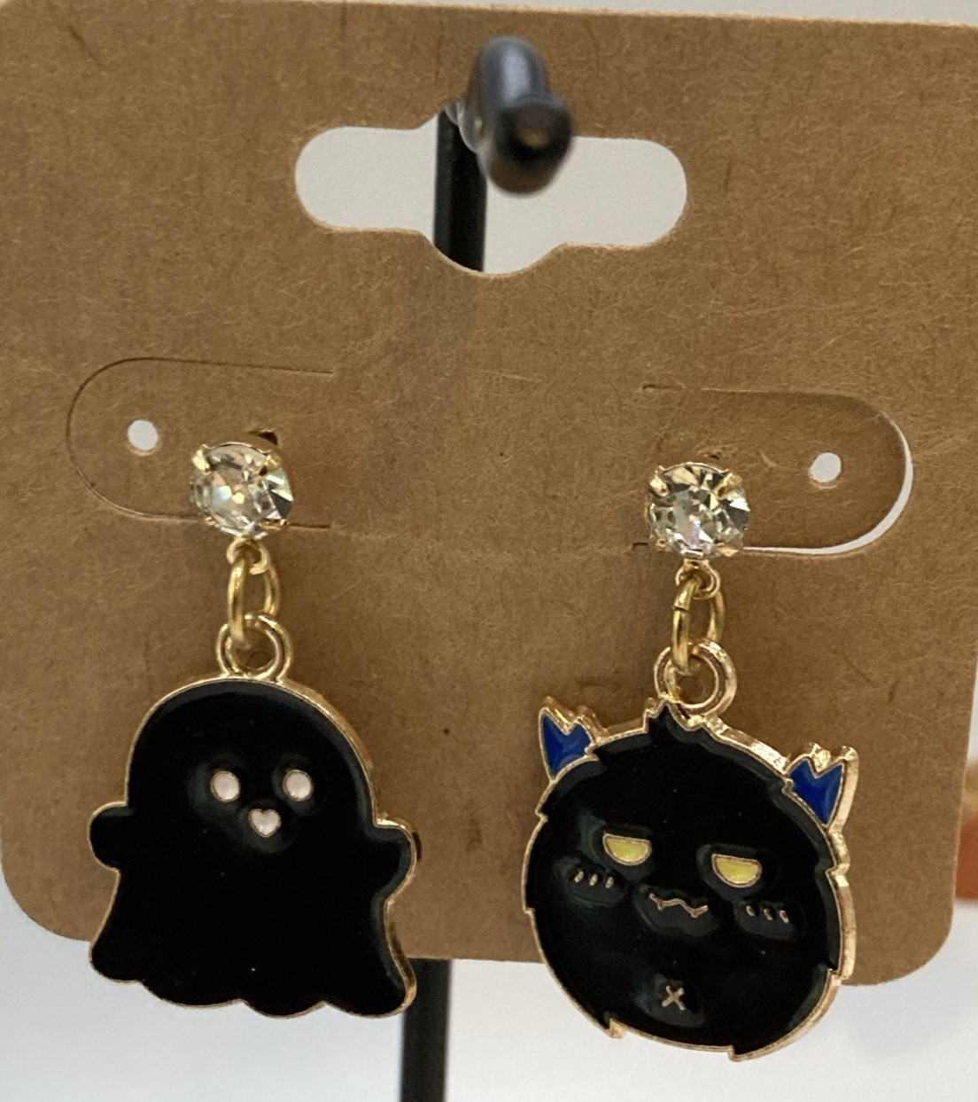 White & Black GP & Enamel Variety Ghost & Bat Dangle/Drop Earrings, Set 3 Pair