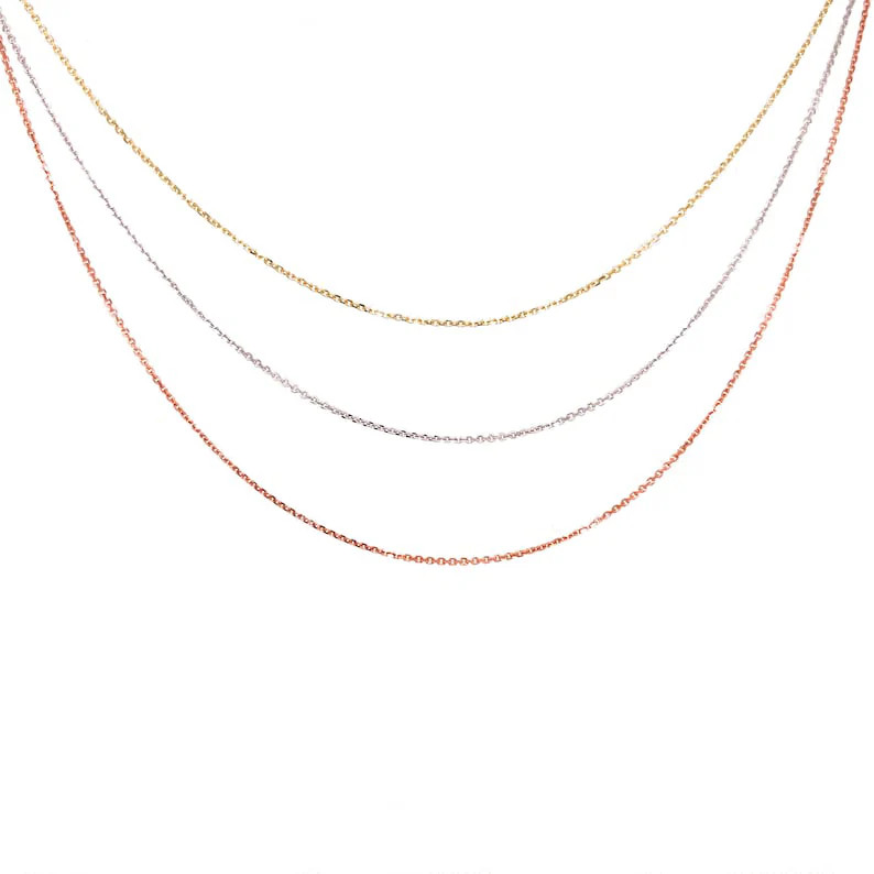 14k Solid Yellow, White or Rose Gold Diamond Cut Cable Chain Necklace, 0.5mm Wid