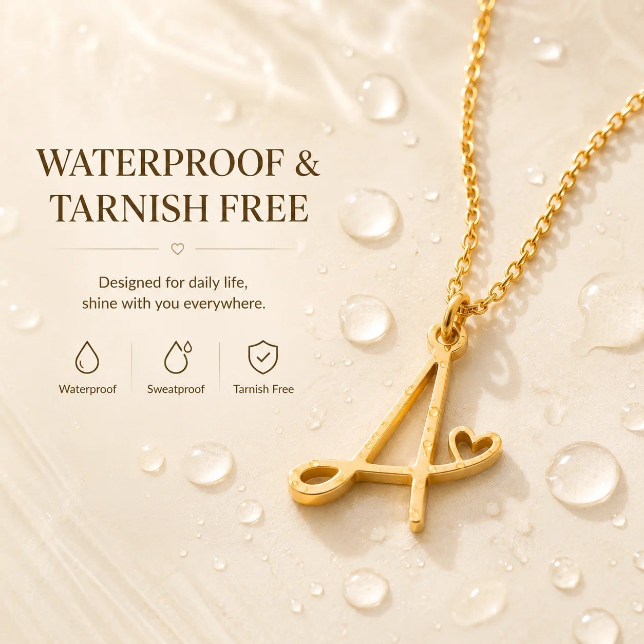 Gold Heart Initial Necklace Personalized A-Z Letter Stainless Steel Pendant