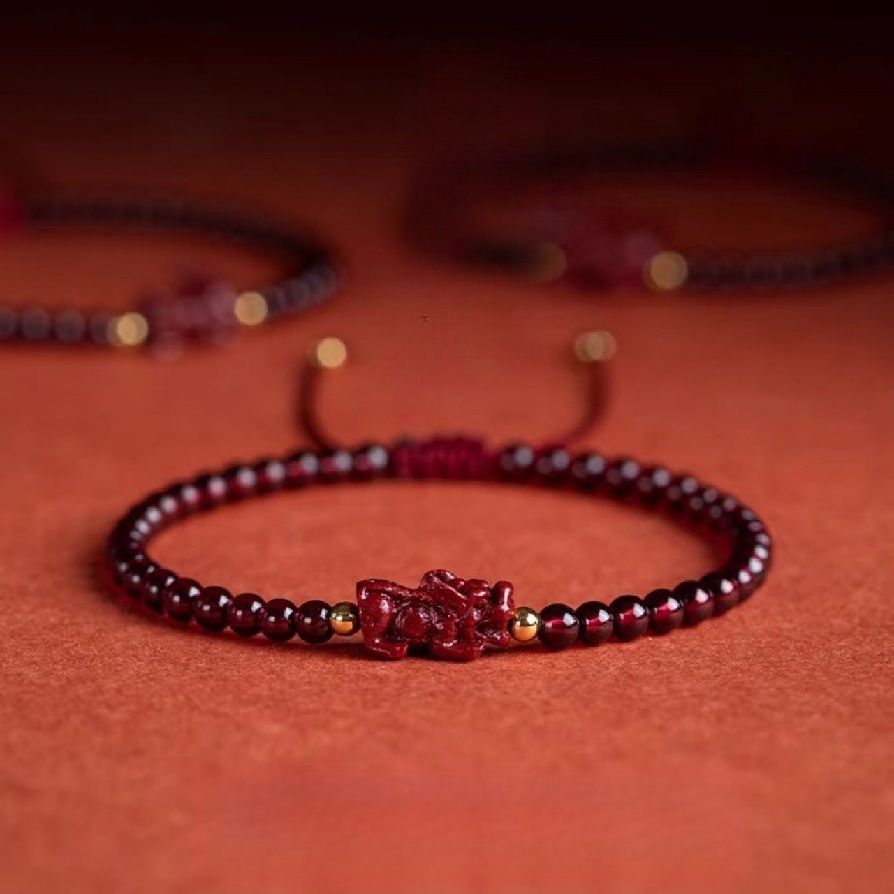 Natural Garnet 4mm Bead Pixiu Healing Wealth Protection Luck Women Decorate gift