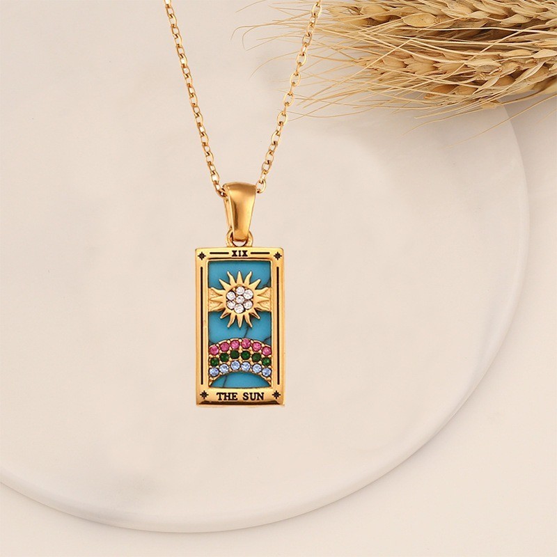 Sun Tarot Card Necklace Gold Pendant Celestial Gothic Jewelry