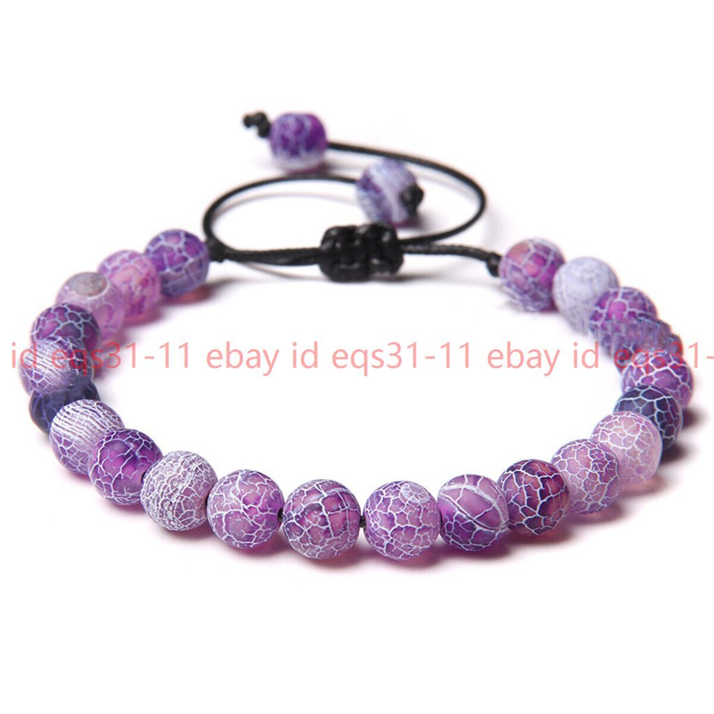 8/10mm Sorts of Natural Matte purple Dragon Veins Agate Adjustable Bracelet7.5”