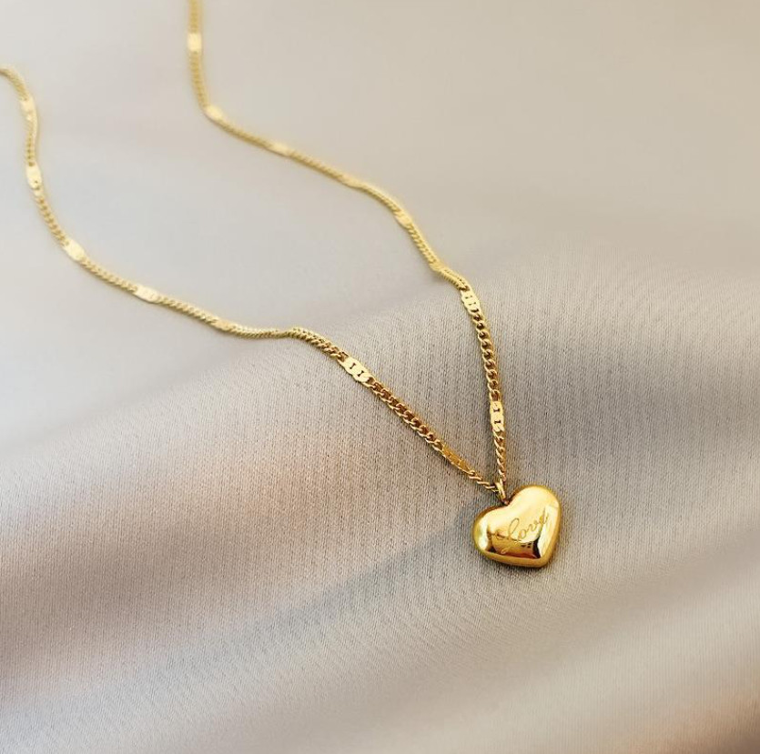 18K Gold Stainless Steel Love Floating Heart Pendant Chain Necklace Gift AG